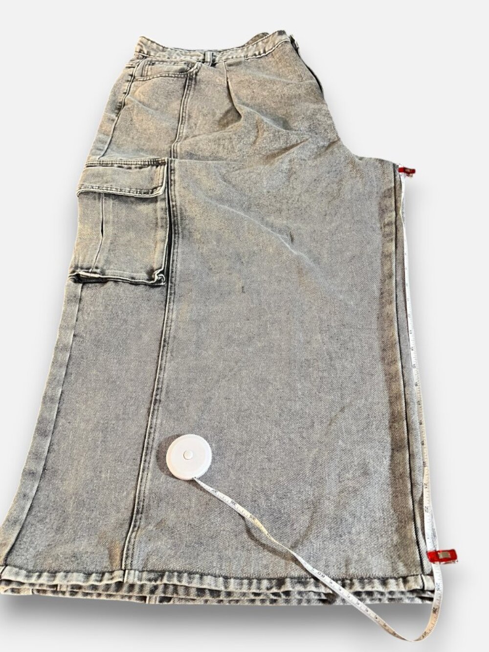 Eloquii Wide Leg Cargo Jean - 26W - Stone/Acid Wash Gray - 25" inseam